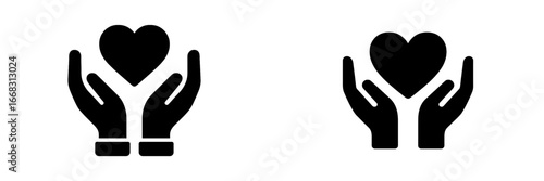 Hand illustrations holding a heart symbol for care and compassion