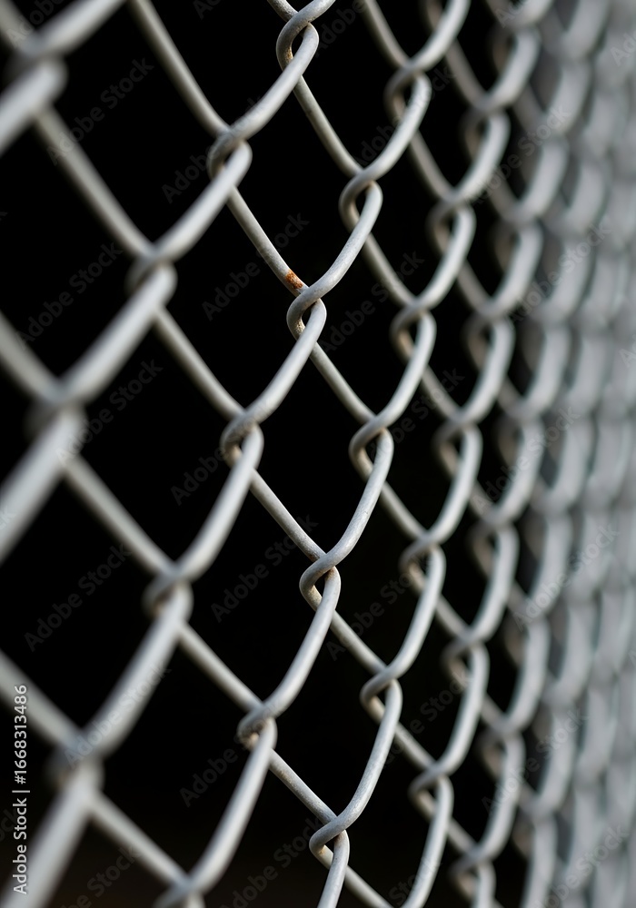Fototapeta premium Abstract chain-link fencing creating geometric patterns and textural contrast with dark void