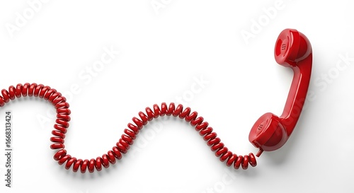 Futuristic Communication Concept with Red Retro Telephone Handset and Long Cord