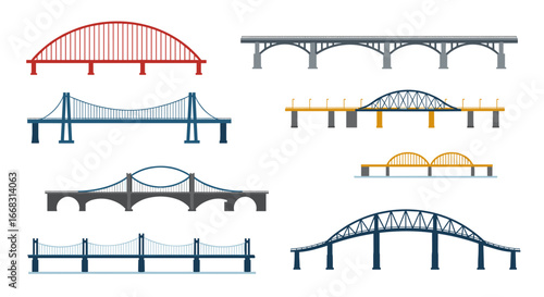 Collection of flat bridge designs with diverse architectural styles and colors