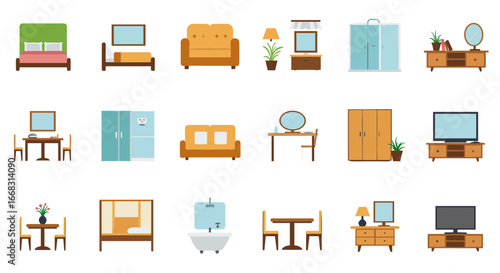 Modern flat style furniture set for home interiors and decor inspiration