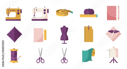 Sewing tools and accessories collection for tailoring and fashion design