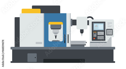 Modern cnc machine in flat style for industrial manufacturing
