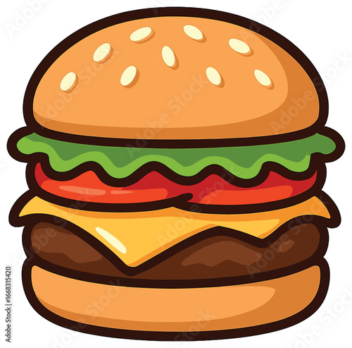 Delicious classic american hamburger vector | icon, cheeseburger, fast food art
