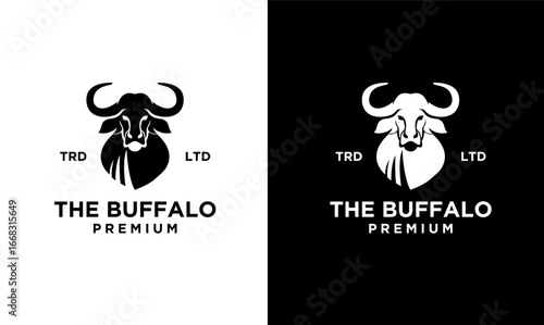 abstract black buffalo head logo design