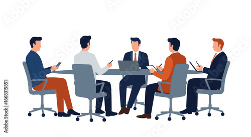 Office meeting with diverse team at conference table in modern business setting