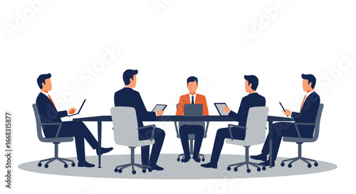Business meeting with team collaborating at conference table
