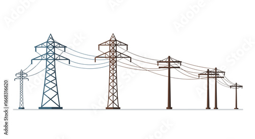 Evolution of power lines from utility poles to modern transmission towers
