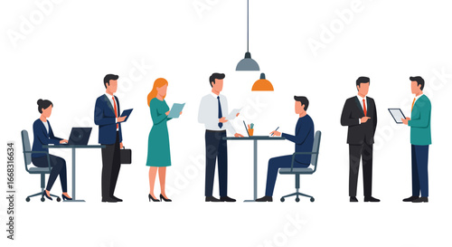 Professional business meeting and office collaboration in flat design