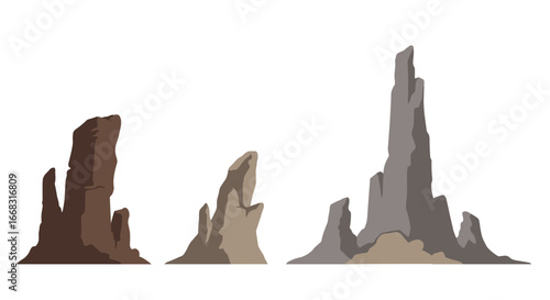 Flat style rock formations in desert landscape showing natural erosion and unique geology