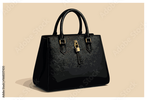 Elegant leather handbag vector | classic black purse with gold accents | stylish fashion accessory