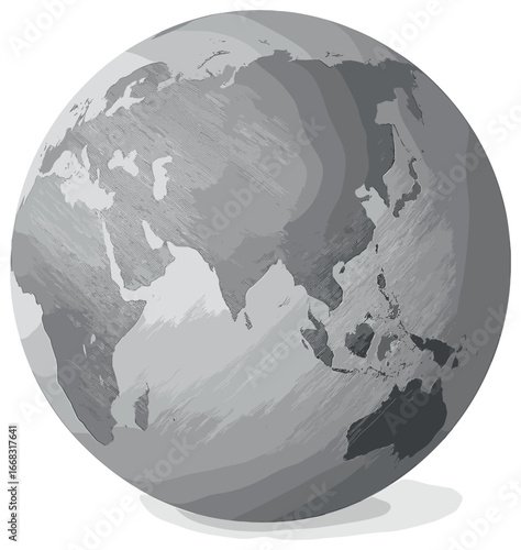 Grayscale earth globe vector for geography and education - minimalist world map concept