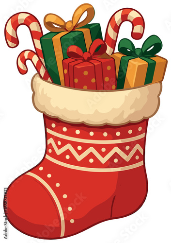 Festive holiday stocking vector: christmas gift surprise for seasonal celebrations