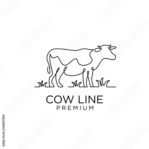 Cow farm line mono single drawing logo icon design