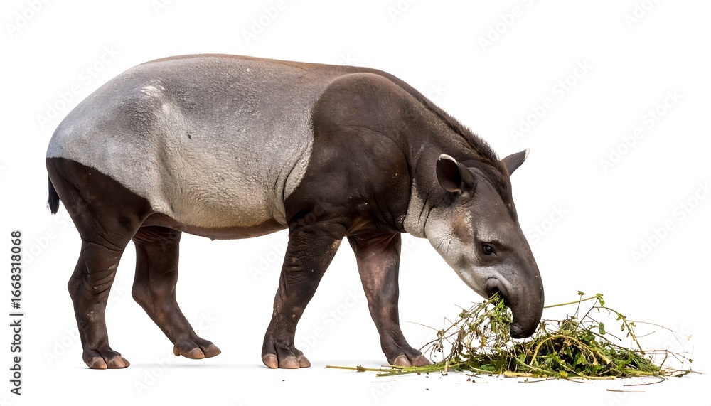 Naklejka premium A profile view of a pangolin, gracefully foraging for vegetation against a plain white background.