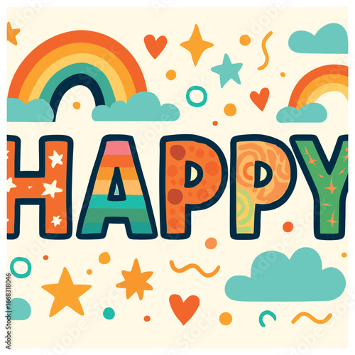 Joyful rainbow vector, vibrant holiday celebration design, cheerful colorful happiness art