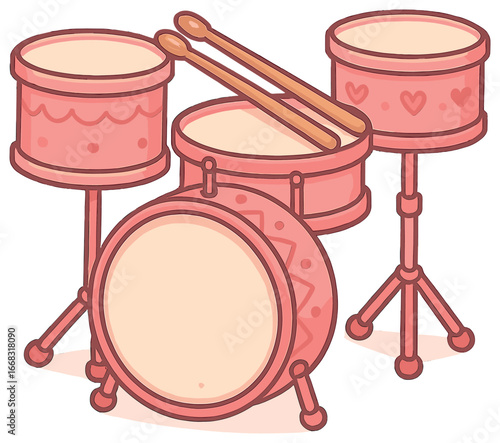 Pink drum set vector: cute and simple percussion instrument illustration for music lovers