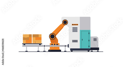 Automated industrial robot arm in modern warehouse