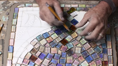 Closeup View Of Mosaic Tile Artist At Work