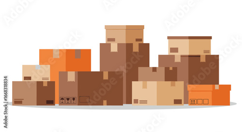 Assorted cardboard boxes in flat design for shipping and packaging concepts