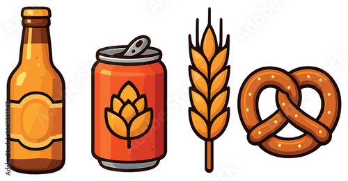 Festive beer icons vector: creative holiday design illustrations featuring beverage symbols