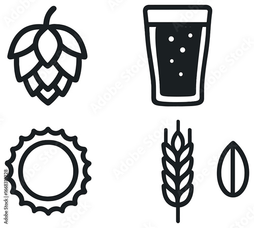 Brewery icon set vector - beer, brewing, hops, and malt concept for oktoberfest