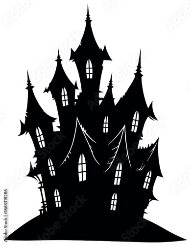 Gothic haunted house vector silhouette for halloween: spooky architecture design