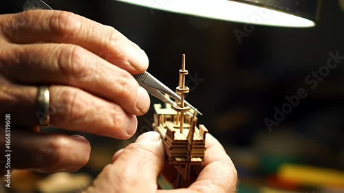 Closeup Wooden Ship Model Construction