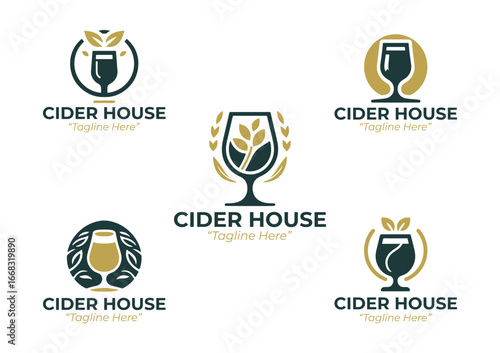 5 Cider House Logo Set Modern Minimalist Food and Beverage Brand Design