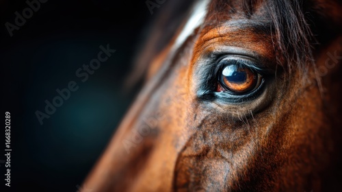 A striking close-up of a horse's eye reveals deep emotion and intelligence, capturing the essence of this noble creature with rich details and remarkable clarity.