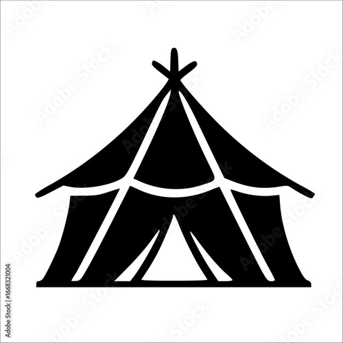 Black silhouette of a teepee or conical tent with a triangular entrance, isolated on a white background.