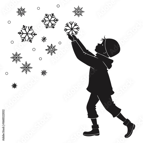 Child catching snowflakes silhouette