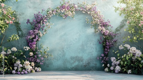 Maternity backdrop, wedding backdrop, photography background with delicate flowers arch and vintage wall.