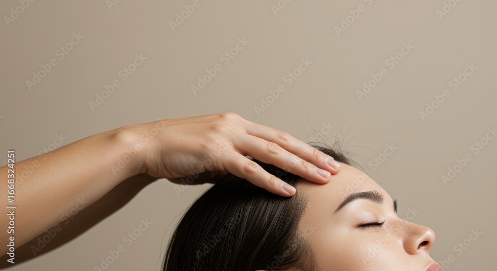 Naklejka premium A woman sitting and receiving a head massage