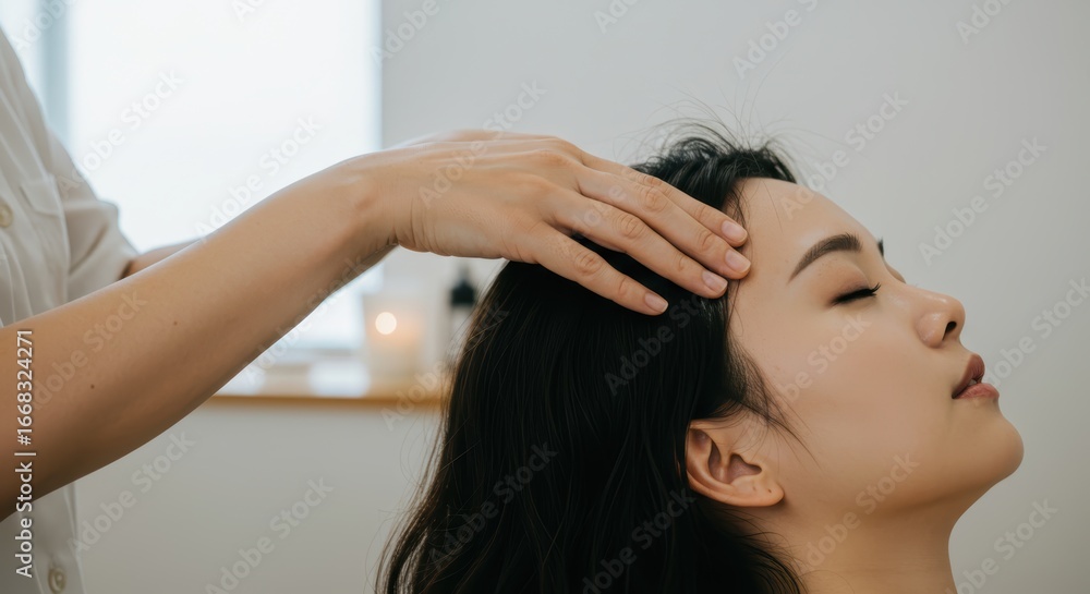 Fototapeta premium A woman sitting and receiving a head massage