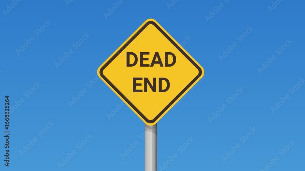 Animation of a sudden appearance of a dead end sign on blue sky (landscape) Animation of a sudden appearance of a dead end sign on blue sky (landscape)