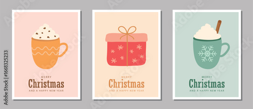 set of cute christmas greeting cards with different motifs vector illustration