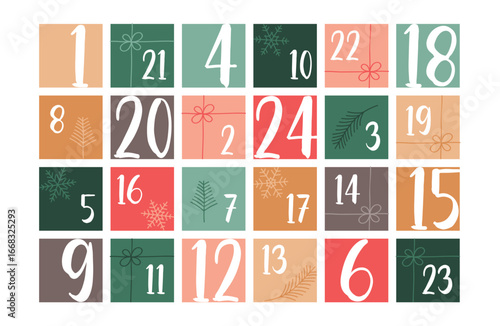 colorful advent calendar 24 christmas boxes isolated vector illustration