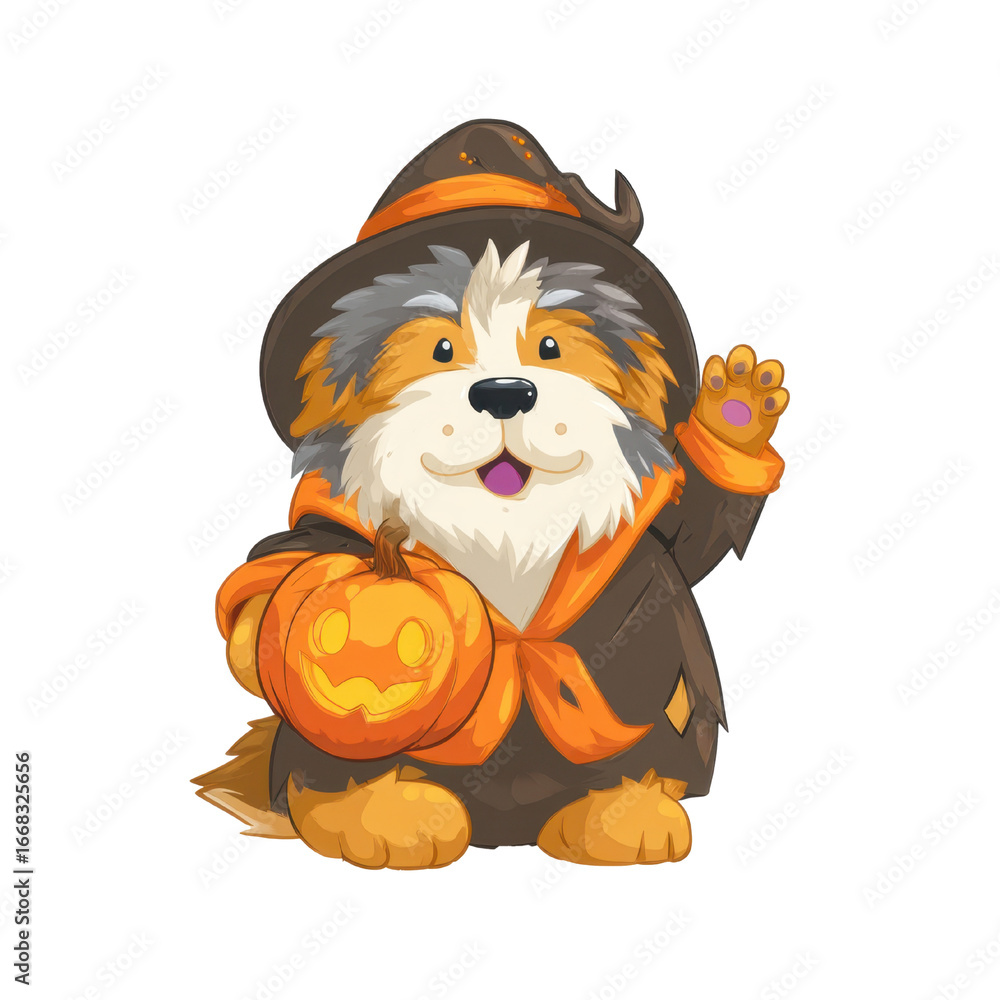 Obraz premium Cute cartoon dog with Halloween costume transparent PNG