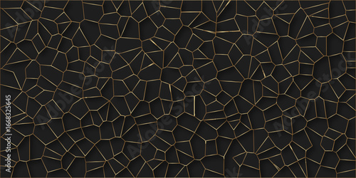 Beautifu bluck and golden crystallized polygon background. abstract light colorful stone tile pattern with shadow. modern wallpaper, trendy simple minimal geometric background abstract mosaic back