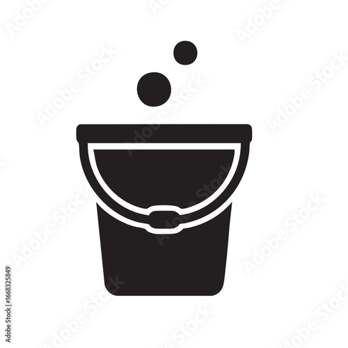 "Cleaning bucket silhouette vector icon on white background, ideal for janitorial and household chores