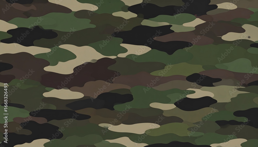Army style camouflage pattern in green, brown, and tan colors, suitable for militarythemed designs or outdoor apparel projects. Versatile background texture.