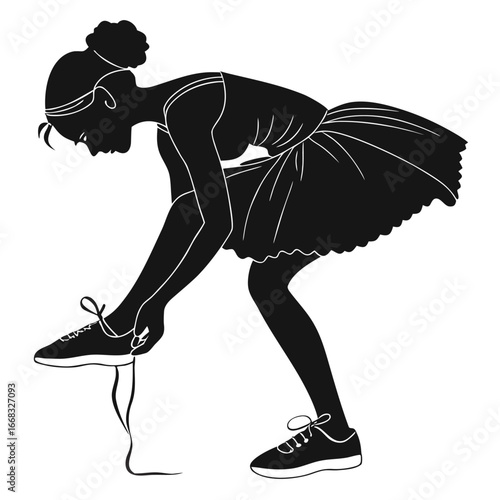 Ballet dancer tying shoes silhouette