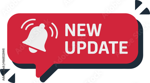 Red speech bubble with ringing bell icon and new update text
