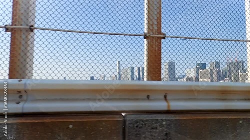 レインボーブリッジの一般道から見える都市風景 in Tokyo japan