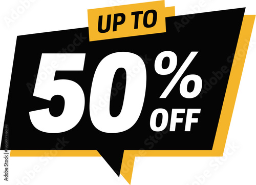 Up to fifty percent off sale discount tag with percentage symbol