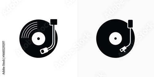 Vinyl Record, Black Disk with Grooves, Turntable Stylus Arm, Transparent
