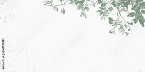 Background with a floral motif. Stippled form with soft grit texture, light threshold blur and aged grain overlay. Rough shading and faint scratch details.