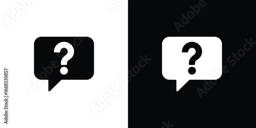 Speech Bubble Icon with Question Mark on Split Black and White Backgrounds