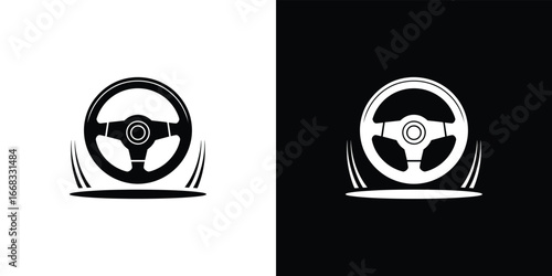 Steering Wheel Silhouette Icon, Circle Horn, Black and White Symbol, Vehicle Part